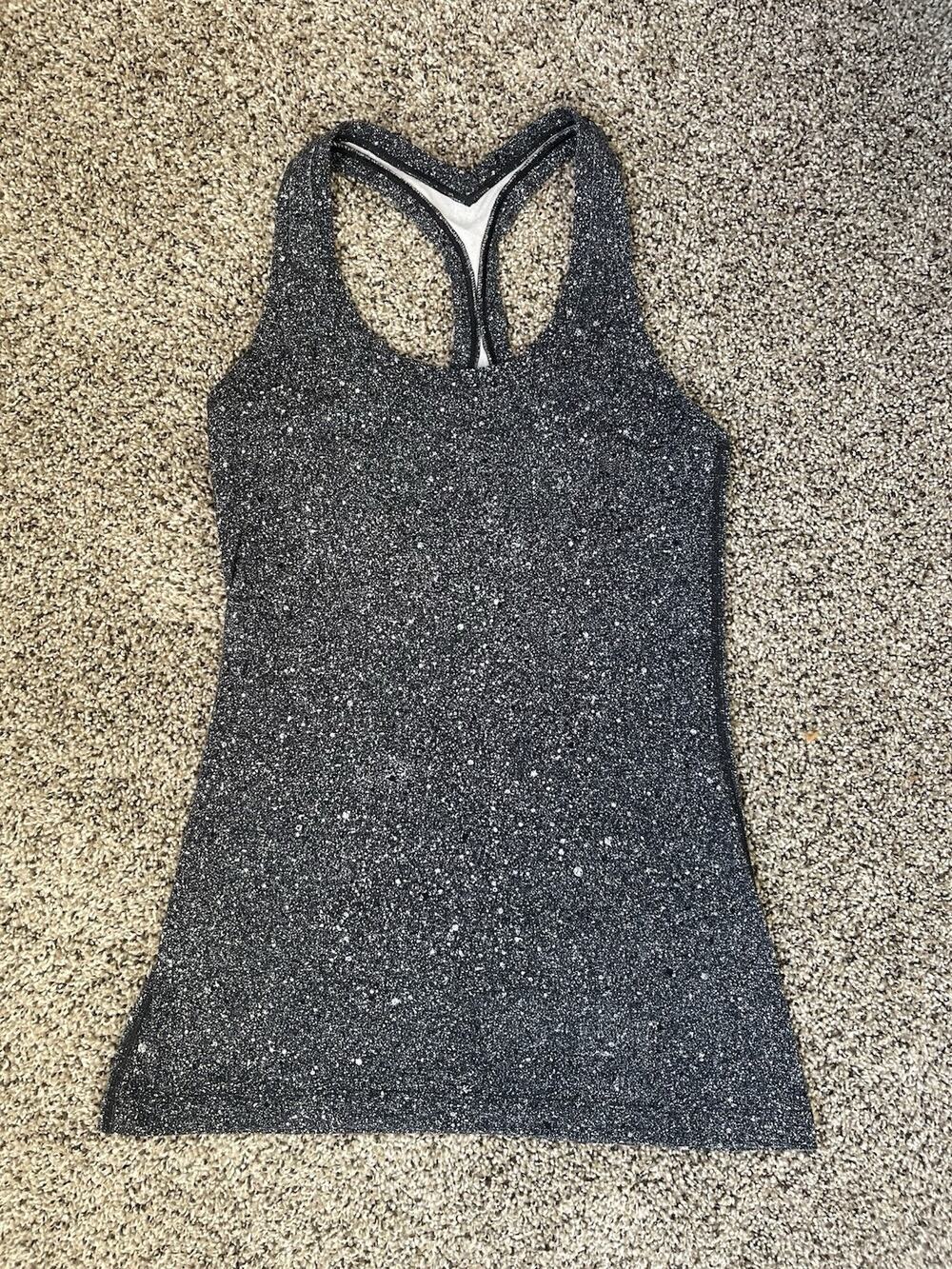 Lululemon Women 4/6 Black White Speckle Racerback Tank Top Athletic Yoga Running